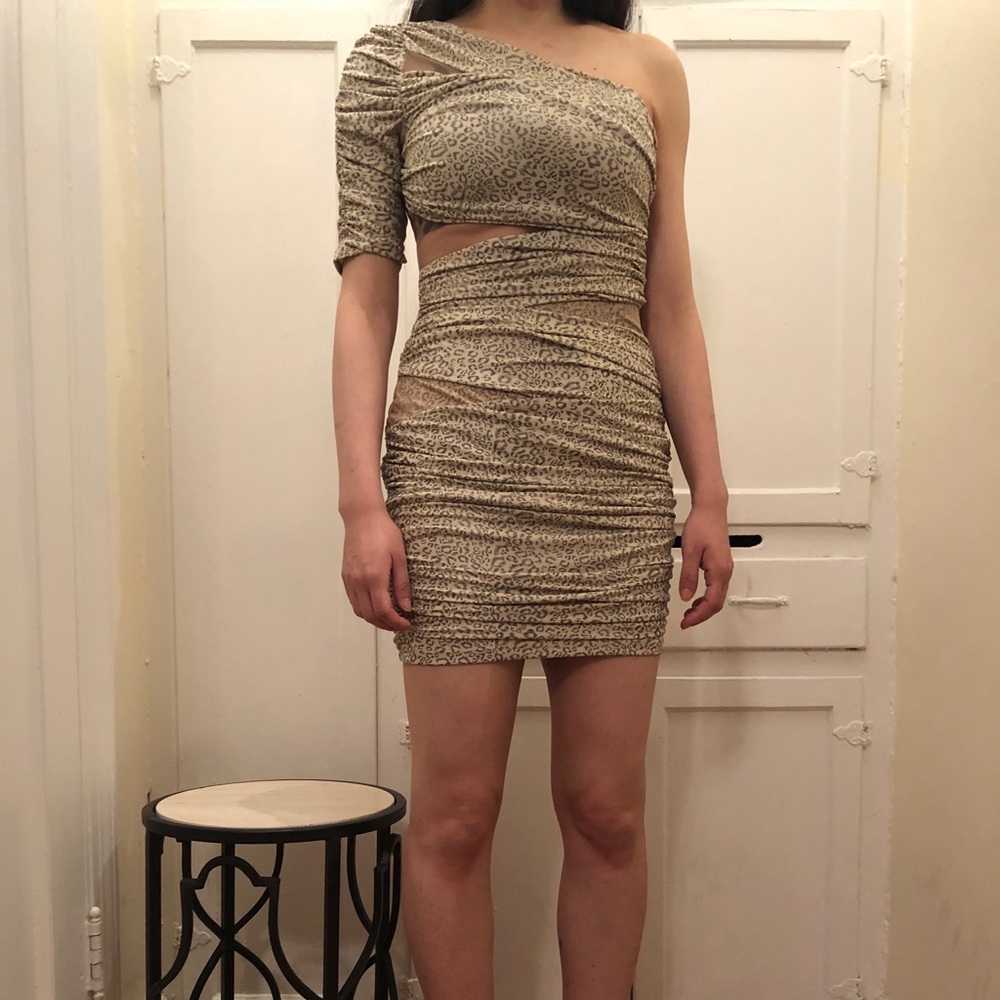 One shoulder Mini Cheetah print dress